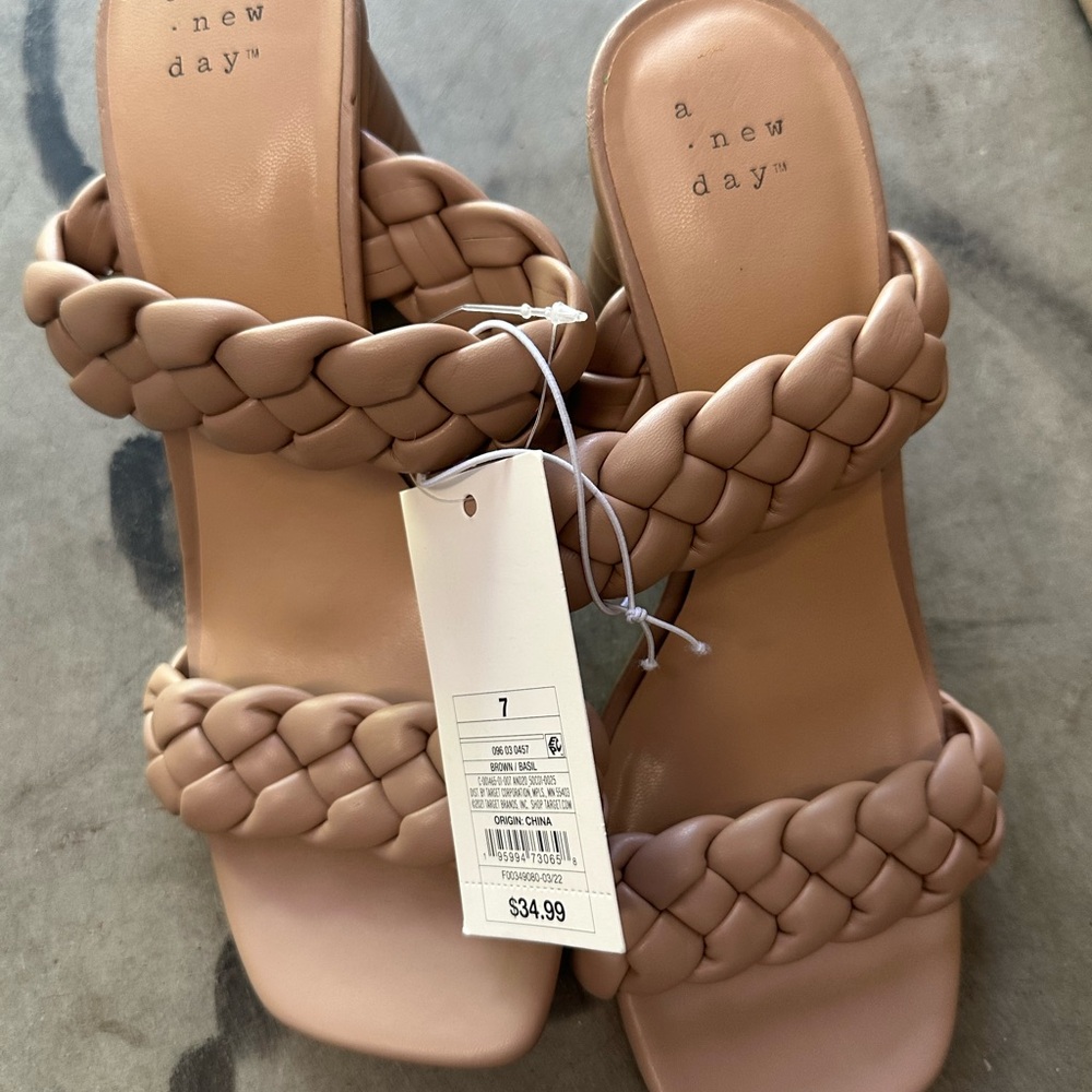 a new day Braided Double-Strap Slide Mules in Taupe